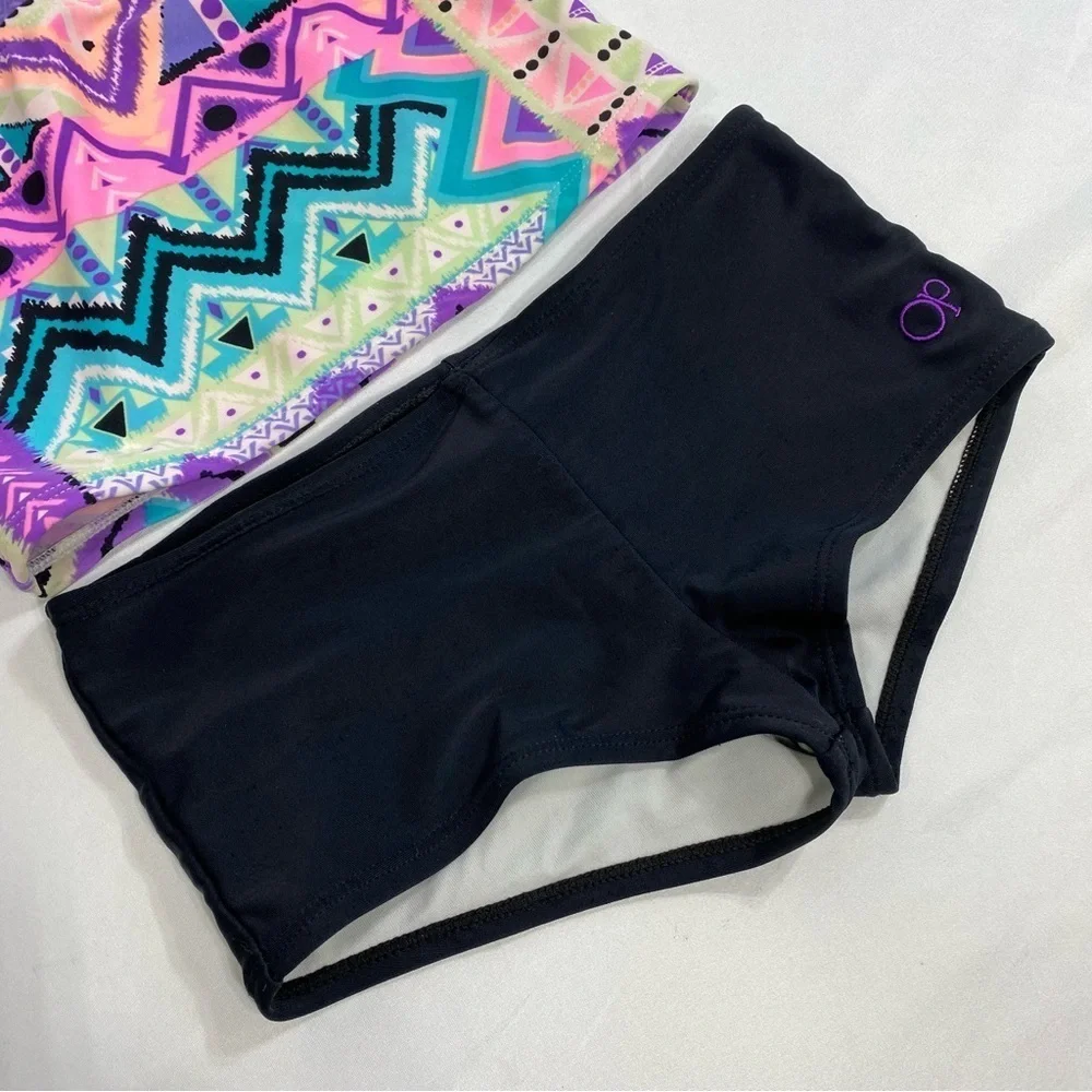 OP Girls Purple Geo Design Halter Tankini